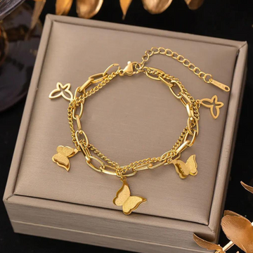 Premium Anti Tarnish Gold Plated Kiyu Ziyu Double Chain Bracelet - Butterfly Design