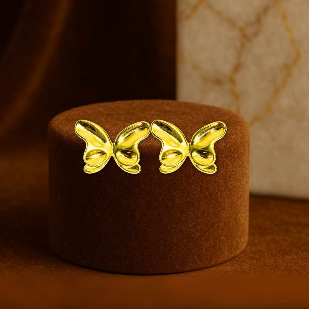 Classic Golden Butterfly Stud Earrings Anti Tarnish Stainless Steel