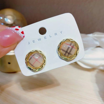 Vintage Plaid Button Stud Earrings