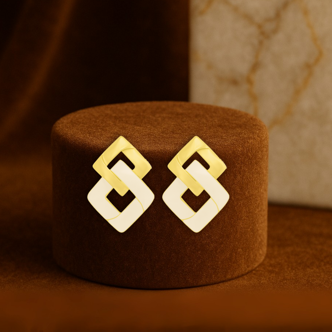 Trendy Linked Square Statement Earrings Anti Tarnish Stainless Steel - White