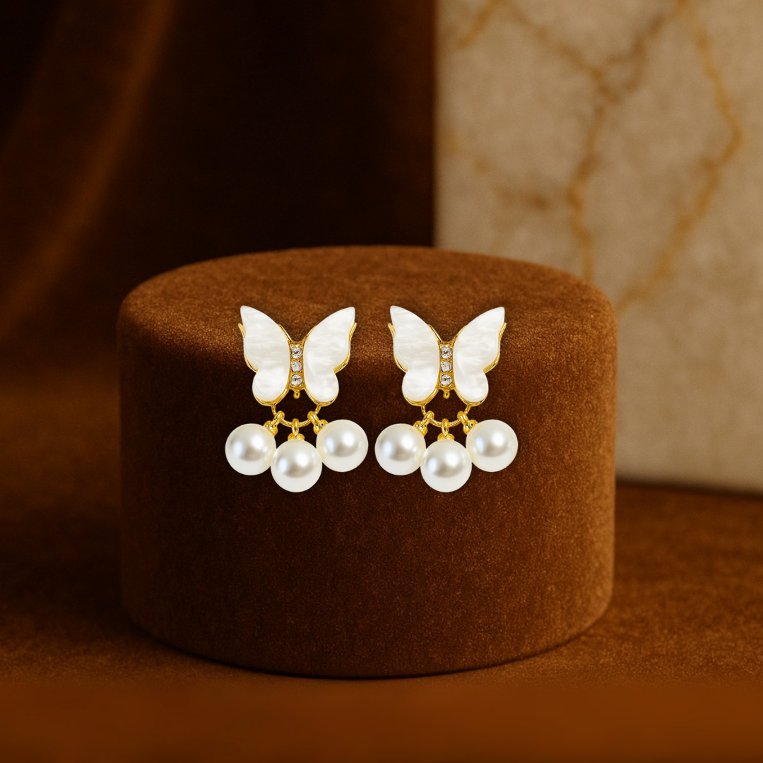 Chic Butterfly Pearl Drop Earrings Anti Tarnish Stainless Steel
