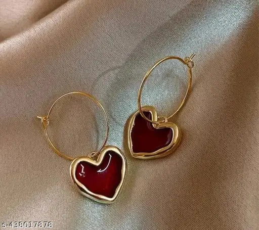 Red Heart Hoop Earrings