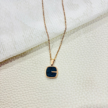 Anti Tarnish stainless steel rose gold chain with black C shape enamel locket