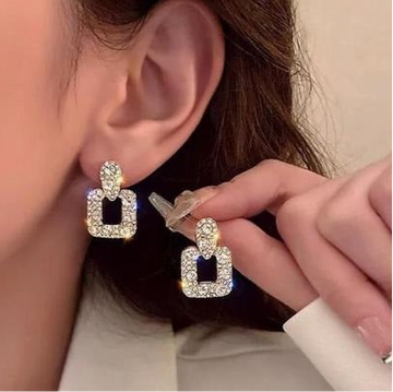 Korean Crystal Rectangle Drop Stud Earrings