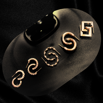 Korean Earrings - Stylish rosegold Hoops Combo Set for women