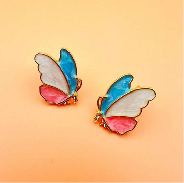 Korean Earrings - Tricolour Butterfly Enamel Stud Earrings
