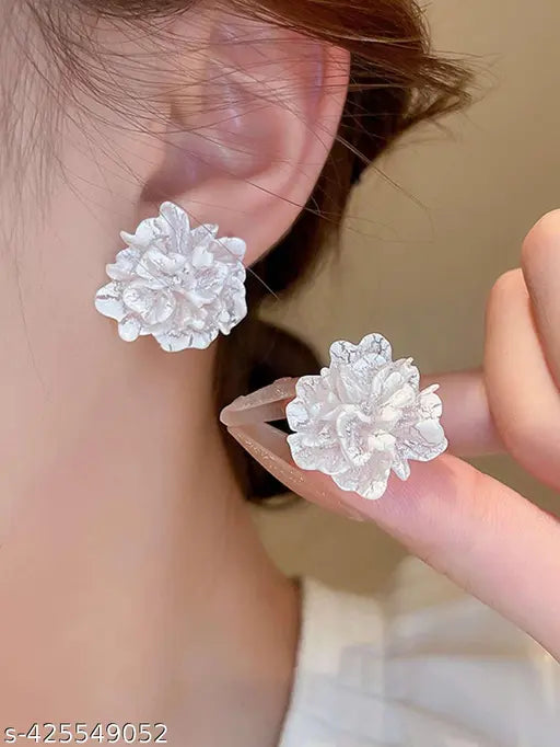 Soft White Floral Stud Earrings