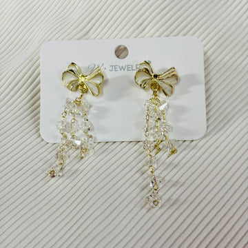 Korean Earrings - Bow Style Crystal Chain Hanging earrings for women