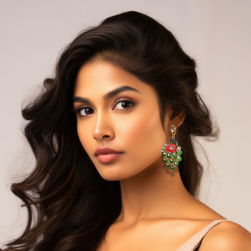 Meenakari Ethnic Peacock Feather Kundan Earrings for Women