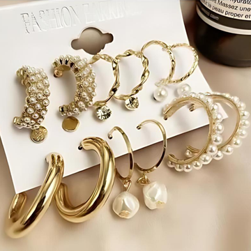 Korean Earrings - Stylish rosegold Hoops / Stud Combo Set of 9 pairs for women - Korean earrings