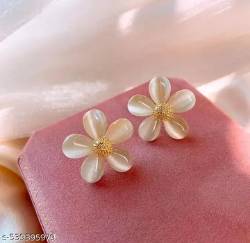Korean Earrings - Cute trendy summer light yellow floral stud earrings for women