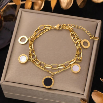 Premium Anti Tarnish Gold Plated Kiyu Ziyu Double Chain Bracelet - Round Shape Design