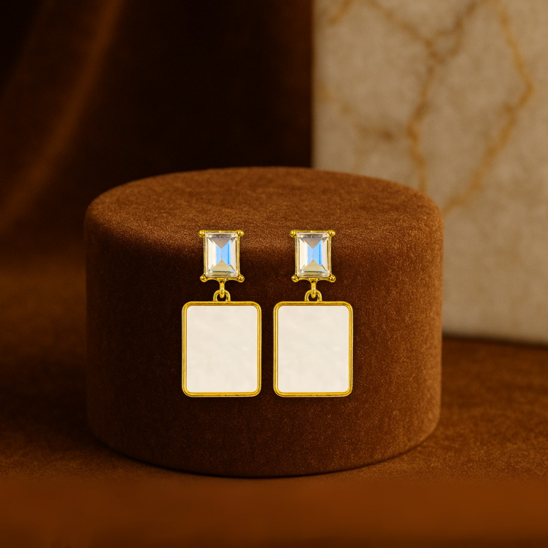 Trendy White Square Drop Earrings Anti Tarnish Stainless Steel