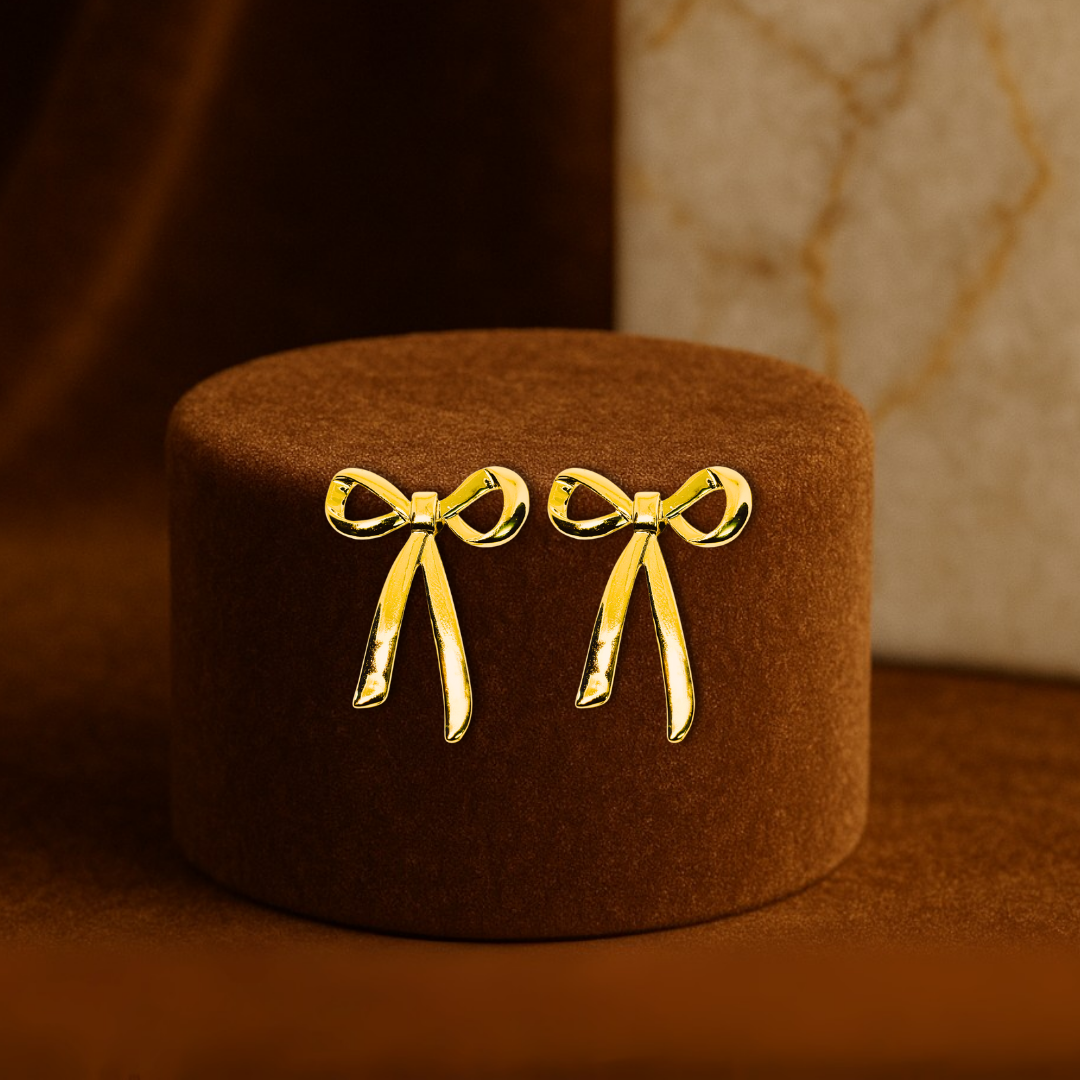 Elegant Golden Bow Stud Earrings Anti Tarnish Stainless Steel