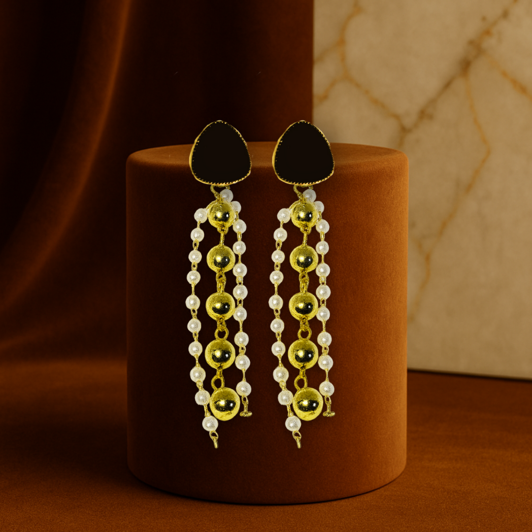 Elegant Black Triangle Pearl Drop Earrings Anti Tarnish Stainless Steel