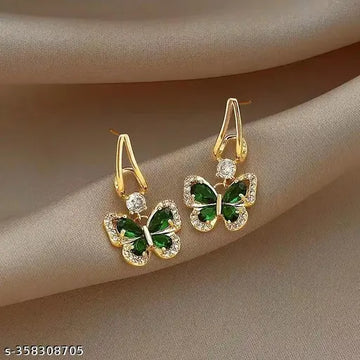 Korean Earrings - Crystal Drop Butterfly earrings for women