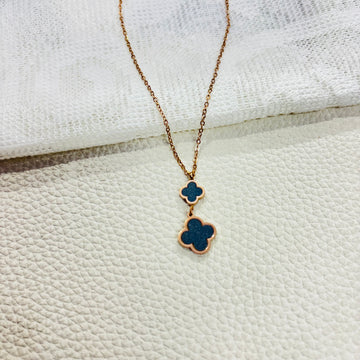 Anti Tarnish stainless steel rose gold chain with dual clover shape enamel locket