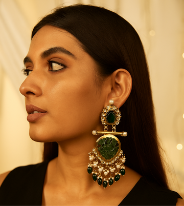 Kundan studded long ethnic earrings with beads and pearl hangings