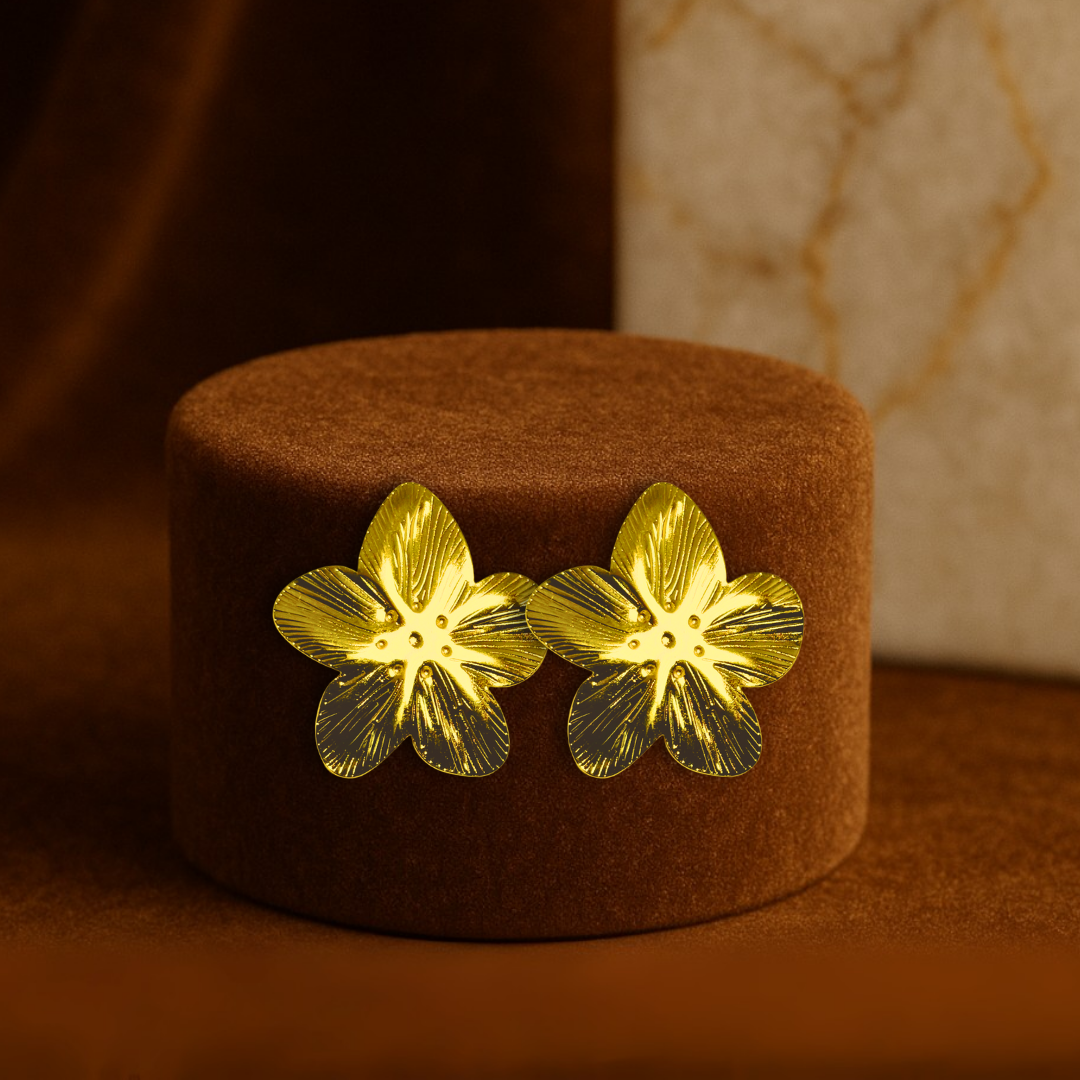 Golden Blossom Flower Stud Earrings Anti Tarnish Stainless Steel