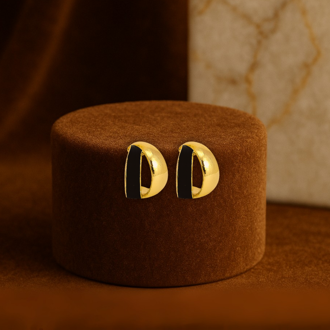 Chic White Enamel Hoop Earrings Anti Tarnish Stainless Steel - Black & Gold