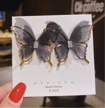Statement Sheer Black Butterfly Earrings