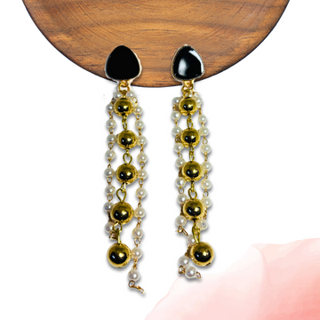 Elegant Black Triangle Pearl Drop Earrings Anti Tarnish Stainless Steel