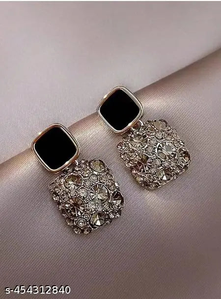 Korean Earrings - Luxury Black Square Crystal and Rhinestone Stud earrings for Women