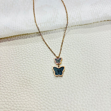 Anti Tarnish stainless steel rose gold chain with dual butterfly shape enamel locket