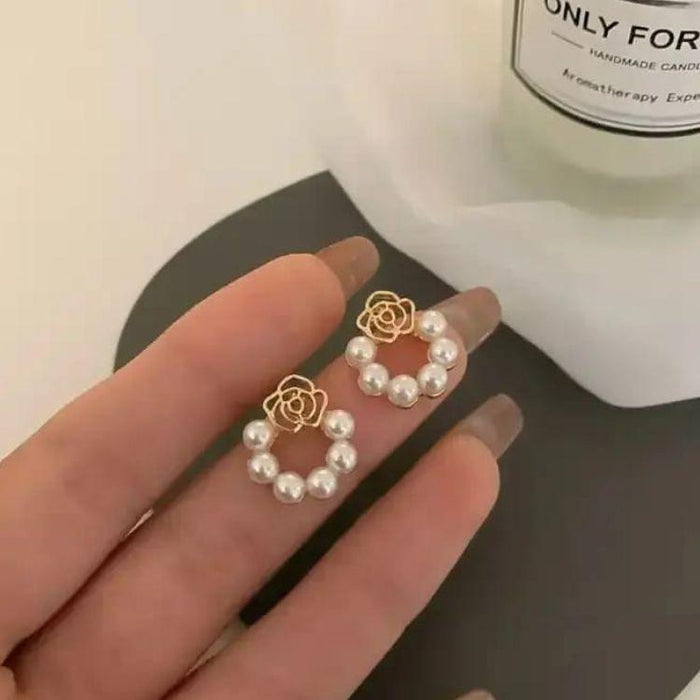 Pearl Rose Hoop Earrings