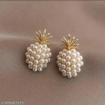 Korean Earrings - Golden Tropical pearl studded Pineapple Earrings