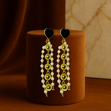 Elegant Black Heart Pearl Drop Earrings Anti Tarnish Stainless Steel