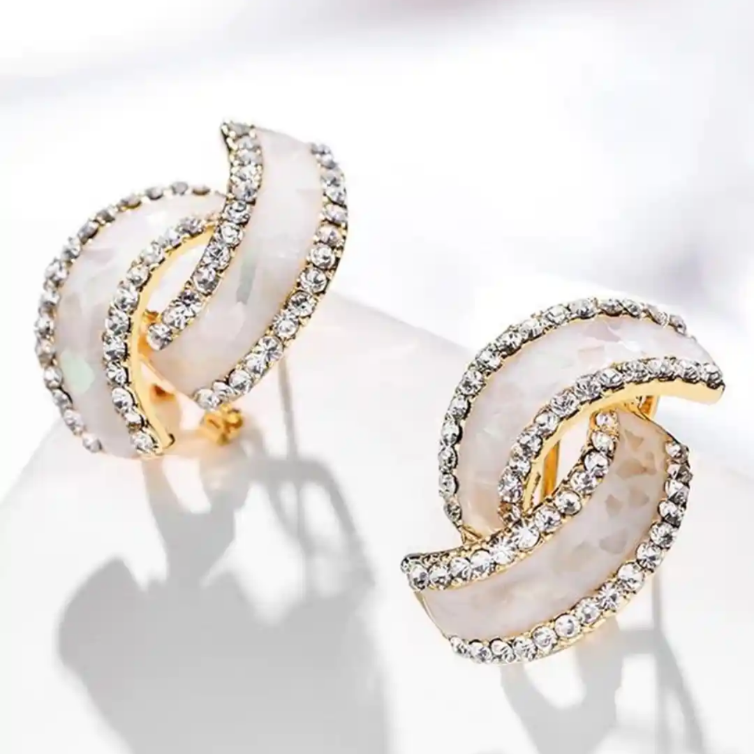 Elegant White Crystal Loop Korean Earrings