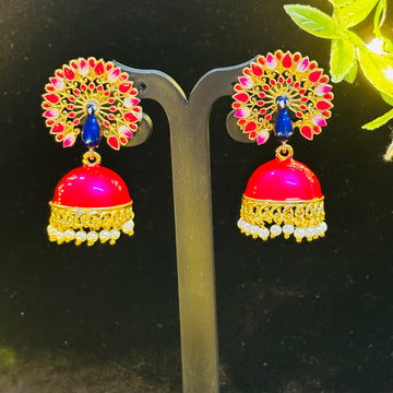 Meenakari Beautiful Peacock Tops and plain sold Color ethnic Jhumkis