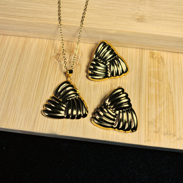 Triangular Design Pendant Necklace Set – Stainless Steel Anti-Tarnish Gold Jewelry for Women