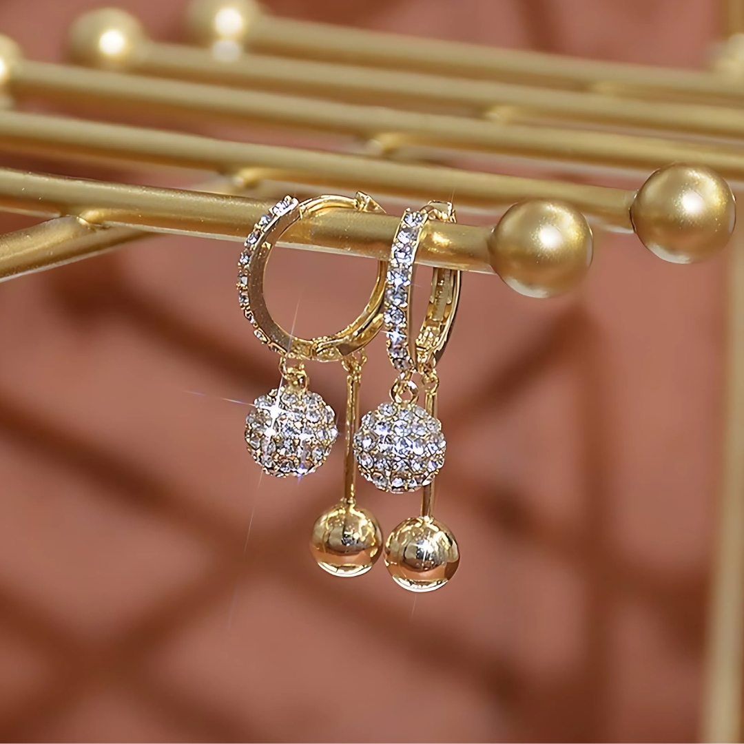 Premium Anti Tarnish Gold Plated Stone Studded Hoop Style Earring with Round Hangings