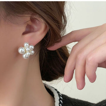 Korean Pearl Cluster Stud Statement Earrings
