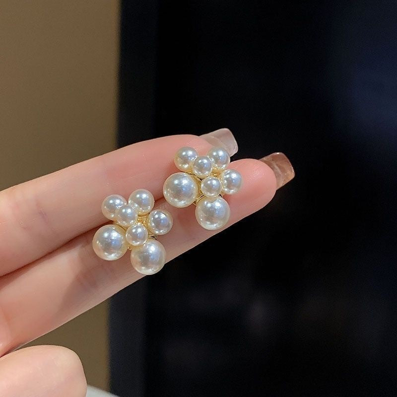 Korean Pearl Cluster Stud Statement Earrings