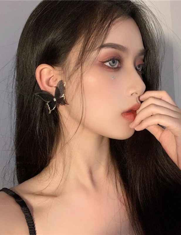 Statement Sheer Black Butterfly Earrings