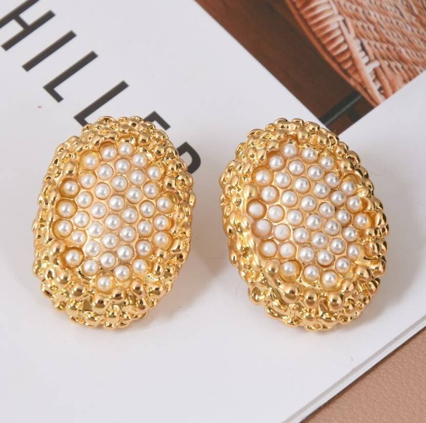 Korean Pearl Cluster Gold Stud Earrings