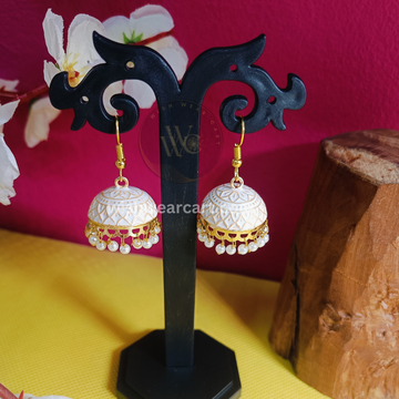 Meenakari unique golden work jhumkis with pearl hangings