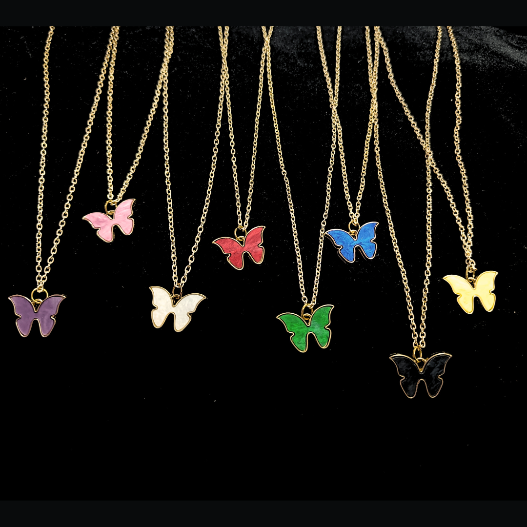 Trendy Gold Chain with butterfly locket - Multicoloured