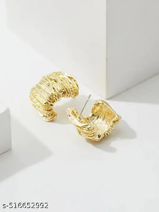 Bold Sparkle Hoop Stud Earrings - Gold Color