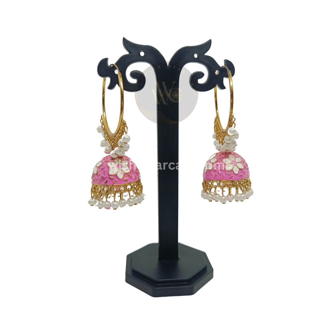 Meenakari Ethnic Pearl Hoop Hangings Jhumki Earrings For Women