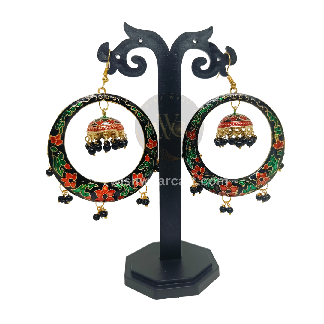 Meenakari lightweight chandbali style earring with hanging Jhumki and beads