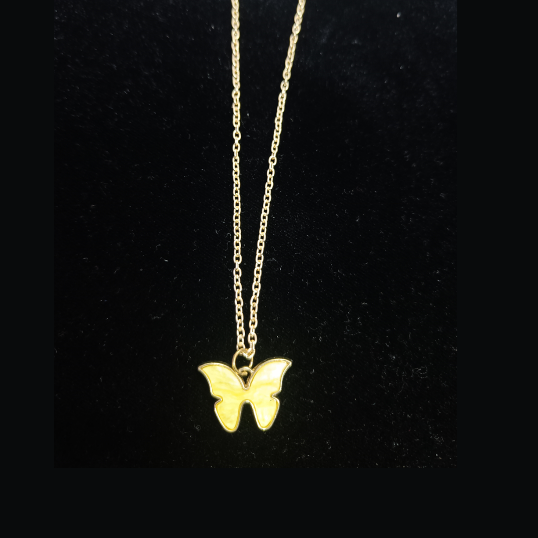 Trendy Gold Chain with butterfly locket - Multicoloured