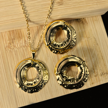 Textured Circle Pendant Necklace Set – Waterproof Anti-Tarnish Stainless Steel Jewelry
