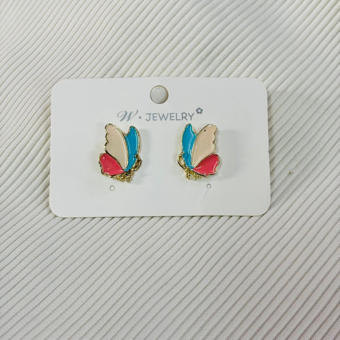 Korean Earrings - Tricolour Butterfly Enamel Stud Earrings