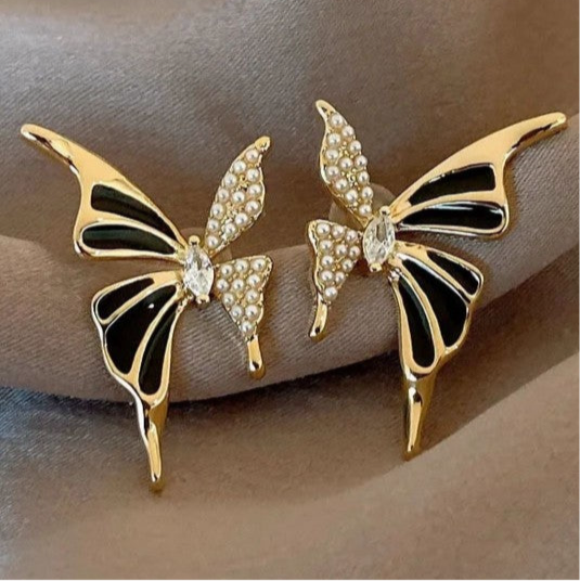 Black Gold Butterfly Wing Stud Earrings
