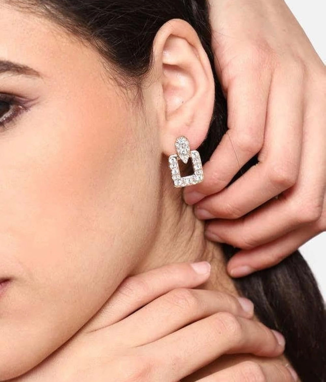 Korean Crystal Rectangle Drop Stud Earrings