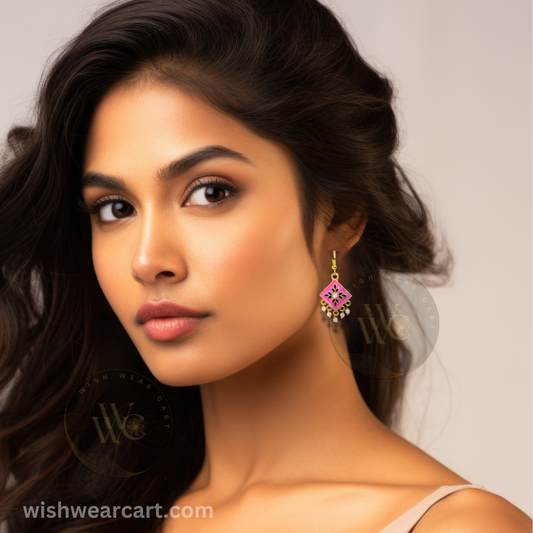 Meenakari cute ethic pearl hanging earrings